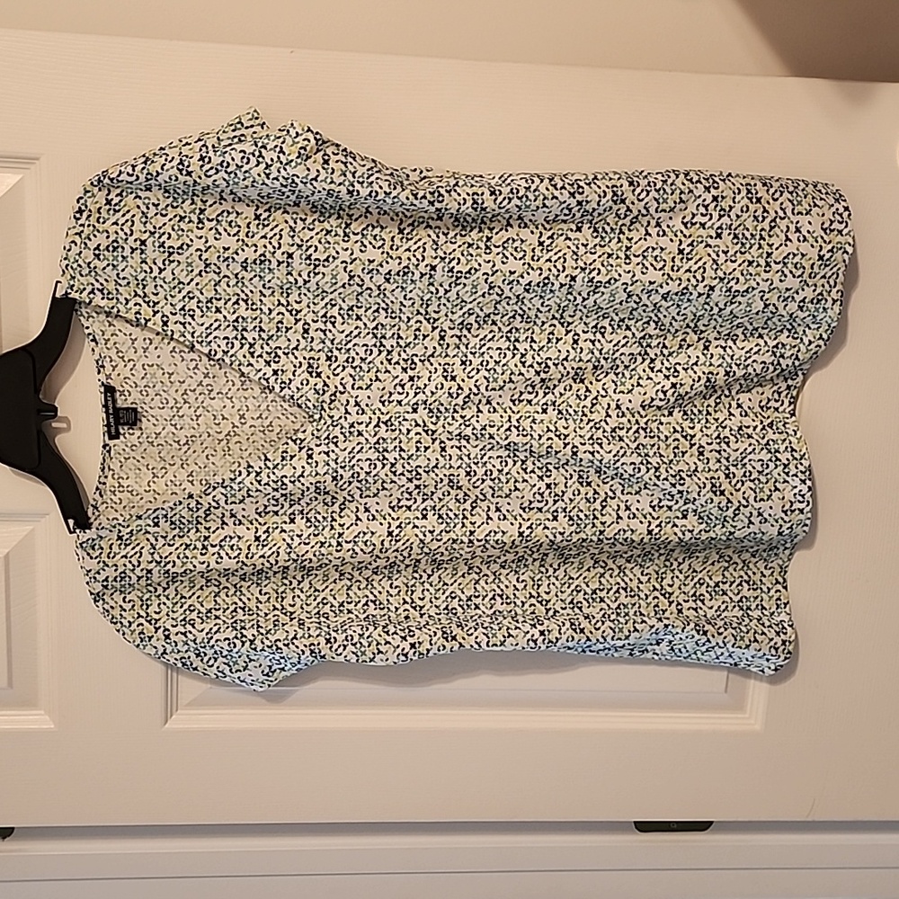 Hilary Radley blouse, Sz XL, blue, white, chartreuse